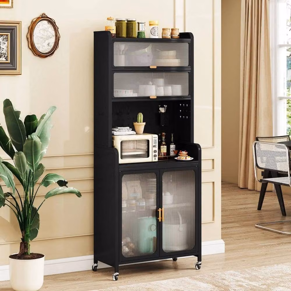 KORVIXA Modern Black Metal Kitchen Pantry Storage Cabinet with Hinged Doors and Internal Shelves, W: 70 cm, H: 75 cm – 4