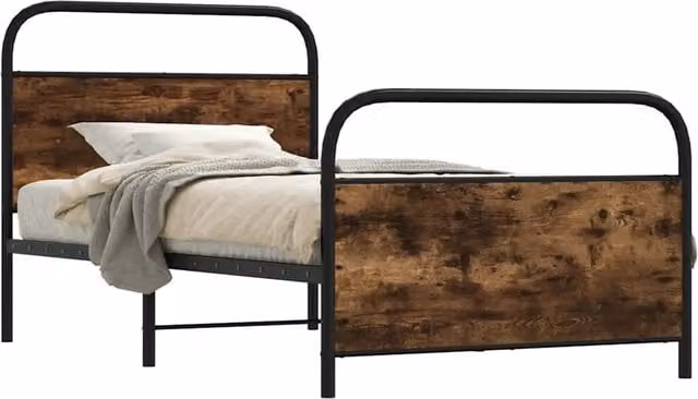 Berkfield Home Smoked Oak Bed Frame in Brown, W/D/H: 90 x 200 cm – 1