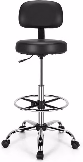 KORVIXA Ergonomic Drafting Chair in Black Faux Leather with Castors and Foot Ring – 1