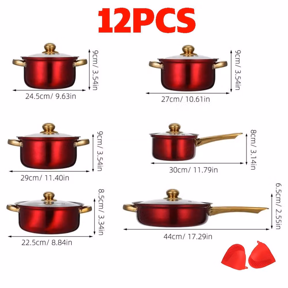 Ventryn 12-Piece Non-Stick Stainless Steel Induction Cooking Pot Set in Red – 2