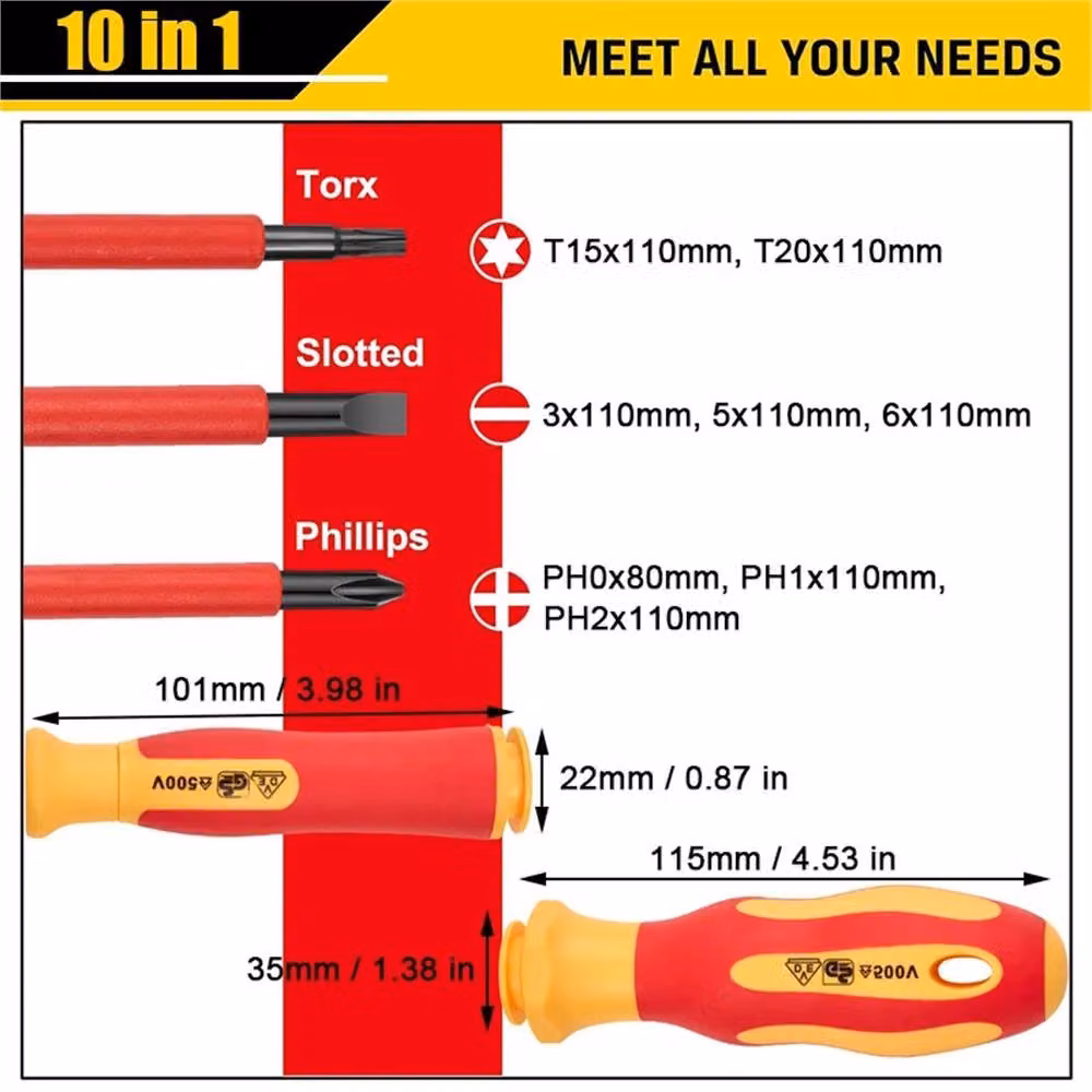 KORVIXA 10 Piece Interchangeable Head Screwdriver Set with Pouch, Red – 2