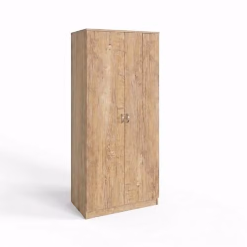 FWStyle Oak Effect 2 Door Wardrobe in Brown with Hanging Rail and Internal Shelves, H: 170 cm, W: 76 cm, D: 47 cm