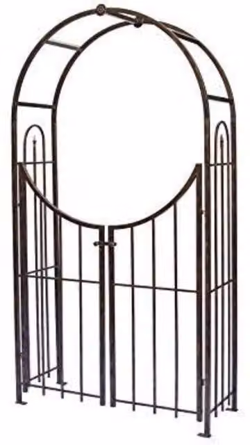 KDMD Black Metal Arched Top Garden Arch with Gate, H 228 cm x W 127 cm x D 45 cm
