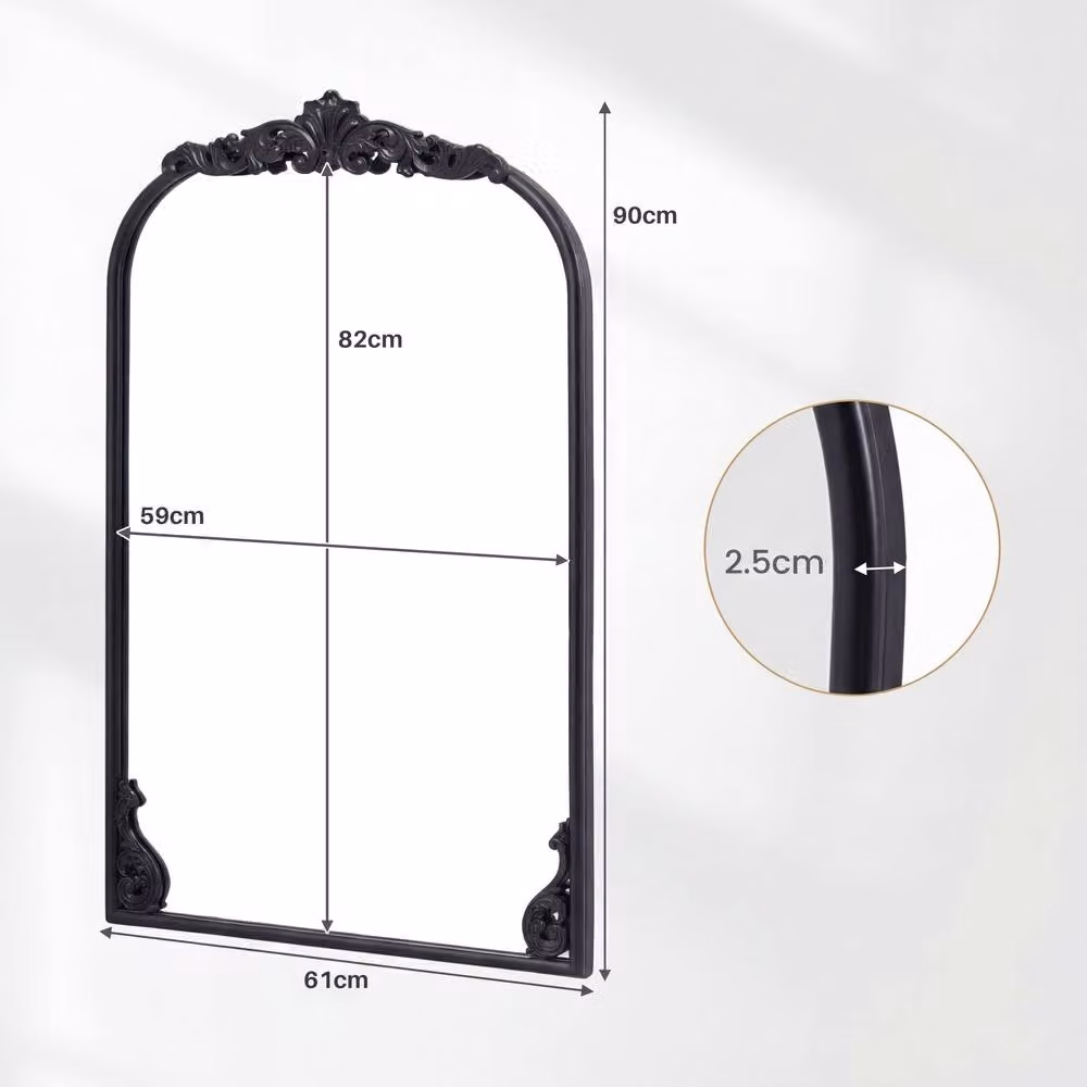 Costway Classic Arched Wall Mirror with Ornate Baroque Frame in Black and Gold, W: 90 cm, H: 61 cm – 2