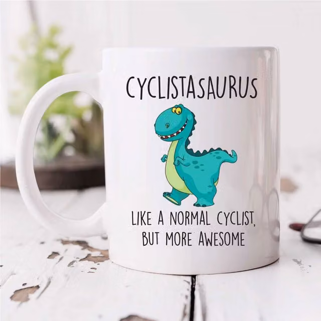 60 Second Makeover Cyclistasaurus Ceramic Mug in White