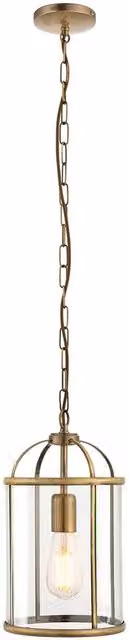 Netlighting Lambeth 1 Light Ceiling Pendant in Antique Brass and Transparent Glass with E27 Fitting