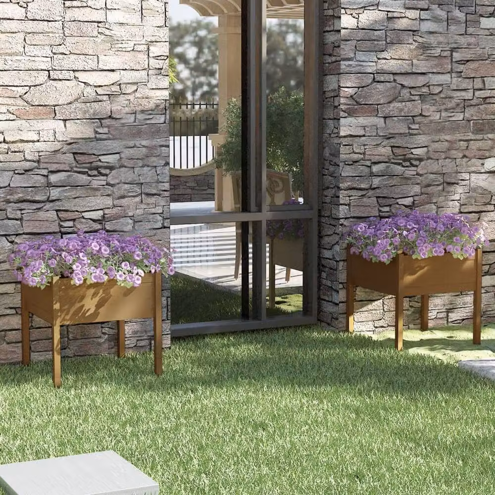 Berkfield Home Garden Planter Tub Set of 2, Honey Brown Solid Pinewood, W/D/H: 70 x 70 x 70 cm – 2