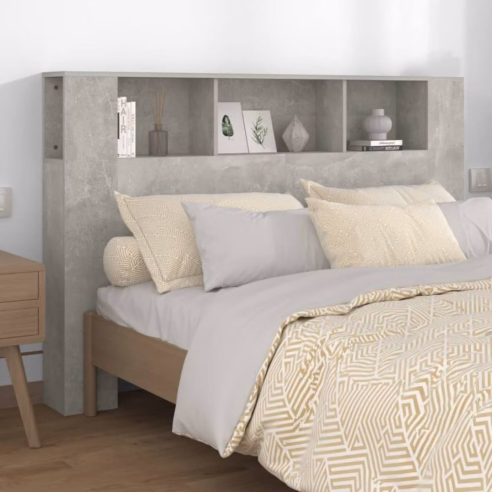 Berkfield Home Modern Headboard Cabinet in Concrete Grey, W: 160 cm, D: 18.5 cm, H: 104.5 cm – 2