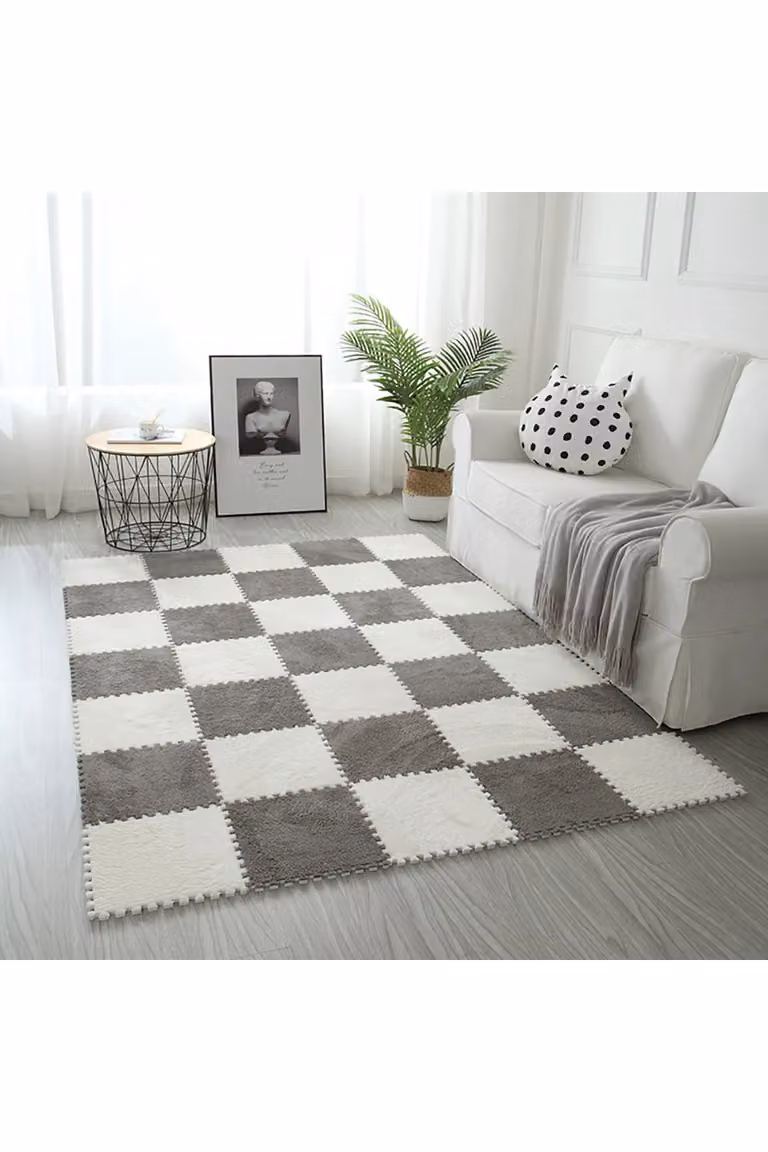 Living and Home 12-Piece Interlocking Plush EVA Floor Tiles in Grey