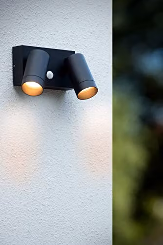 Lucide Taylor Black Outdoor Wall Spotlight with Motion Sensor and Dimmable LED, IP54 Rated – 3