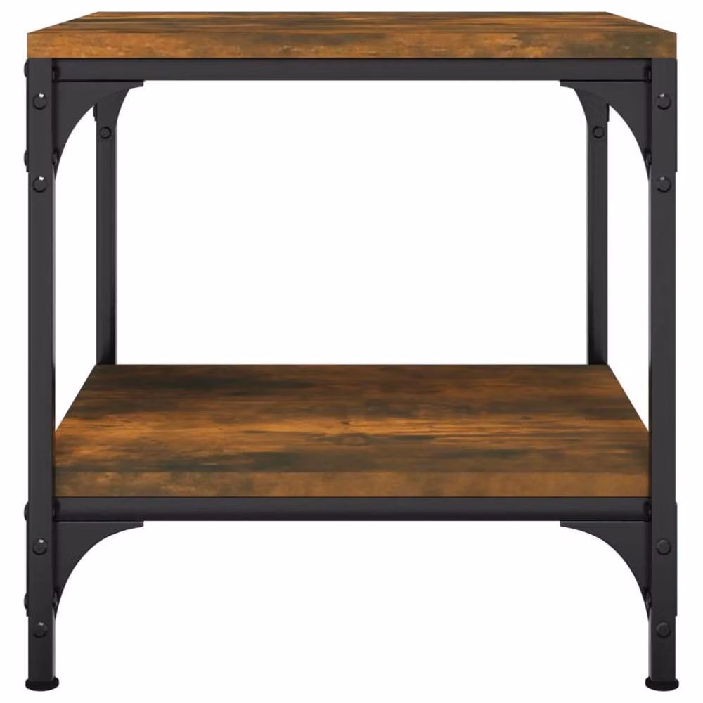 Berkfield Home Set of 2 Square Side Tables in Smoked Oak and Brown, W/D/H: 40 x 40 x 40 cm – 5