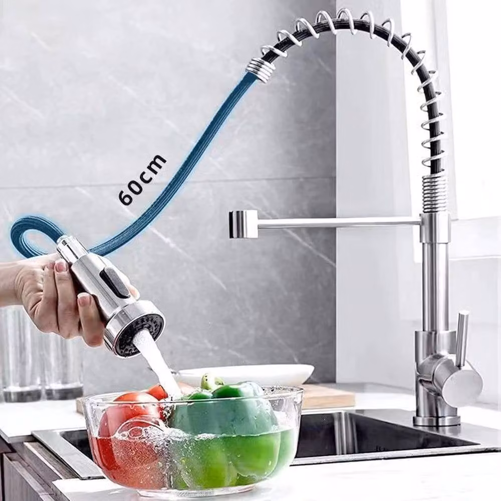 EONLION Silver Chrome Monobloc Pull Out Kitchen Mixer Tap with Single Lever and Spray Function – 3