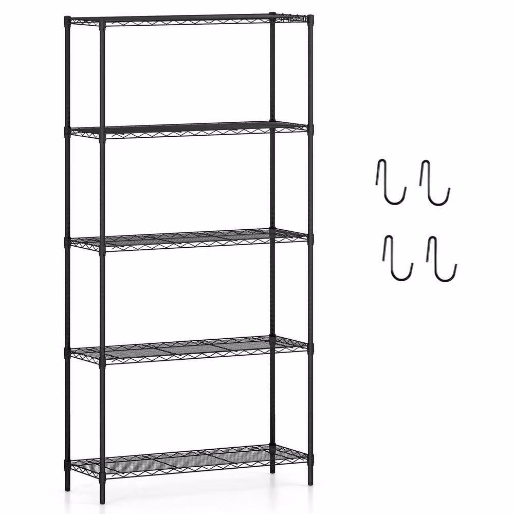 Gymax 5-Tier Adjustable Metal Wire Shelving Unit in Matt Black – 2
