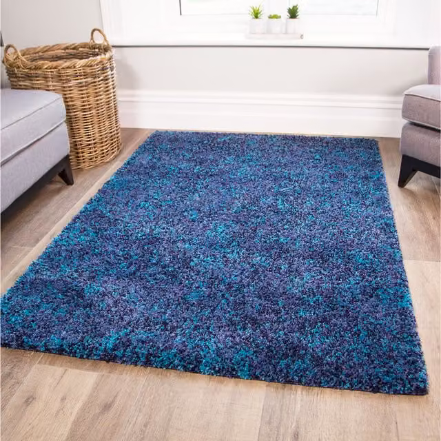 The Rug House Super Soft Teal Blue Mottled Shaggy Area Rug, W: 110 cm, D: 60 cm