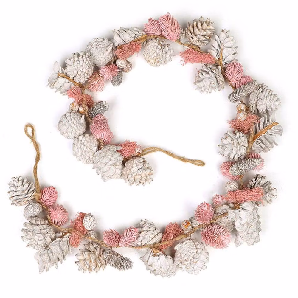 Dibor Christmas Table Decor Garland with Pink and Silver Baubles and Pine Cones in Multicolour – 2
