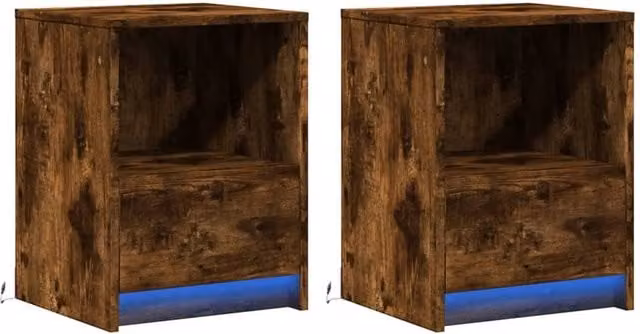 Berkfield Home Set of 2 Stylish Bedside Cabinets with Integrated LED Lights in Smoked Oak Brown – 1