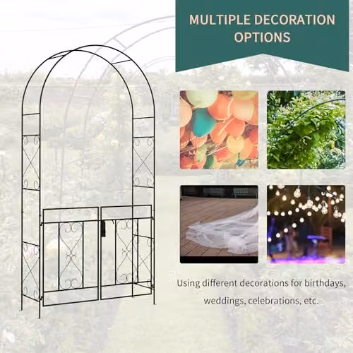 Outsunny Metal Garden Arch with Double Gate and Heart Design in Black, H 232 x W 36 x D 114 cm – 3