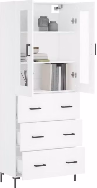 Berkfield Home White Modern Highboard with Glass Doors, W/D/H: 69.5 x 34 x 180 cm – 1