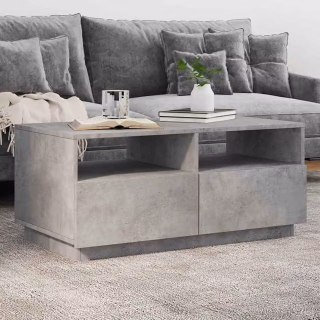 Berkfield Home Modern Rectangular Coffee Table with LED Lights in Grey, W: 90 cm, D: 49 cm, H: 40 cm