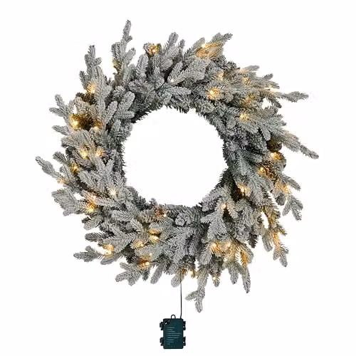 Lights4fun 60cm Dual Lit Artificial Snowy Outdoor Battery Operated Christmas Wreath in White – 2