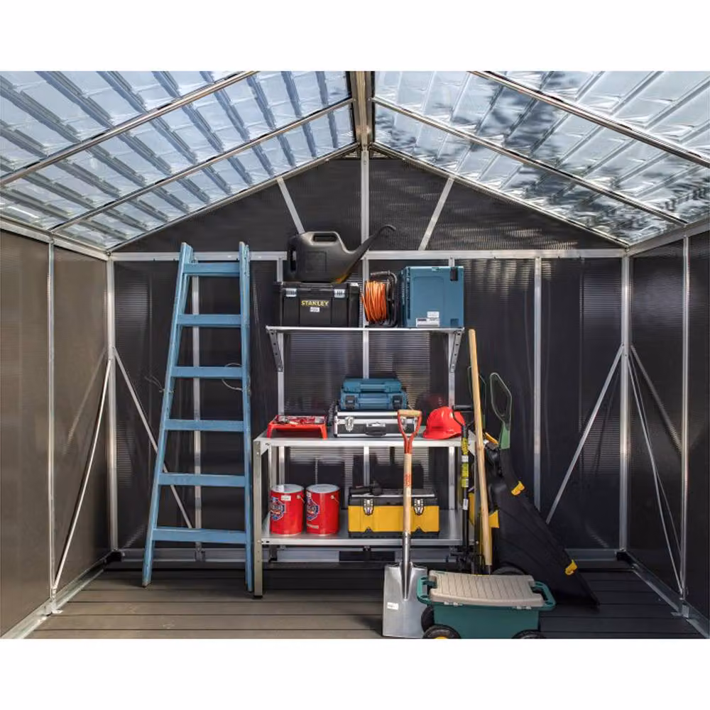 Palram Yukon Metal Tool Shed with Floor and Double Doors, Grey, W: 519 cm, D: 332 cm, H: 252 cm – 5