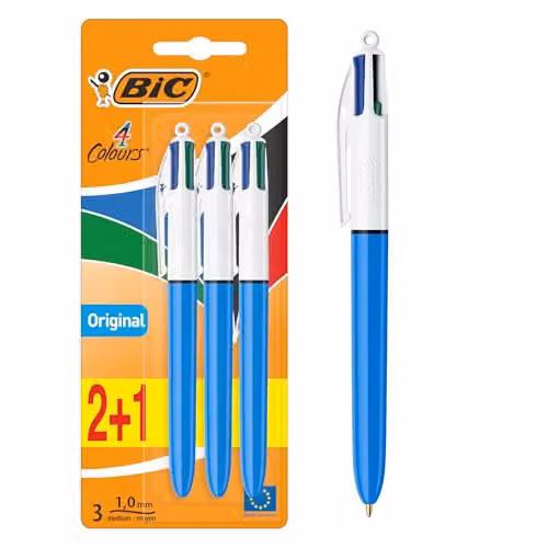 BIC 4 Colours Original Retractable Multicolour Ballpoint Pens, Pack of 3 – 1