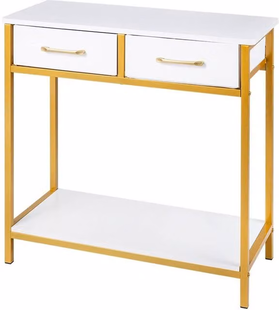 VOGREX Narrow White Entryway Console Table with 2 Fabric Drawers, W: 75 cm, H: 75 cm, D: 70 cm – 1