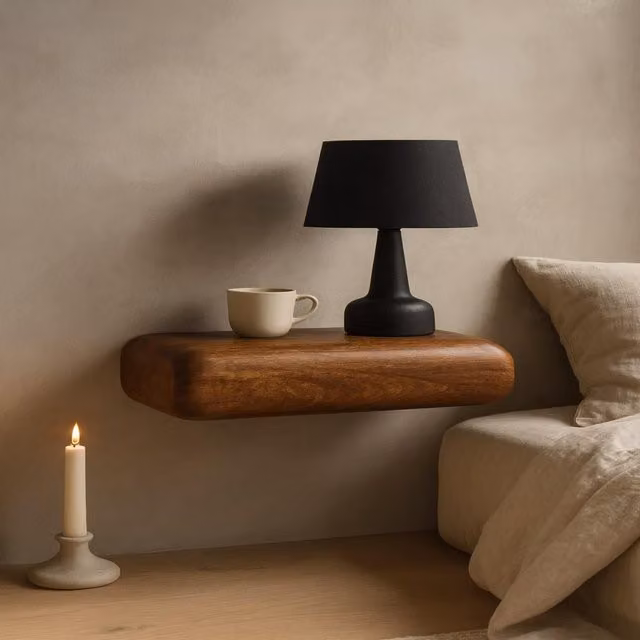 Artisan Furniture Solis Wall-Mounted Mango Wood Bedside Table in Brown