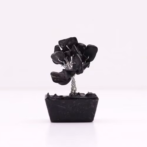 Thunder Tribes KDMD Mini Crystal Energy Tree with Black Agate Gemstones and Orgonite Wood Base