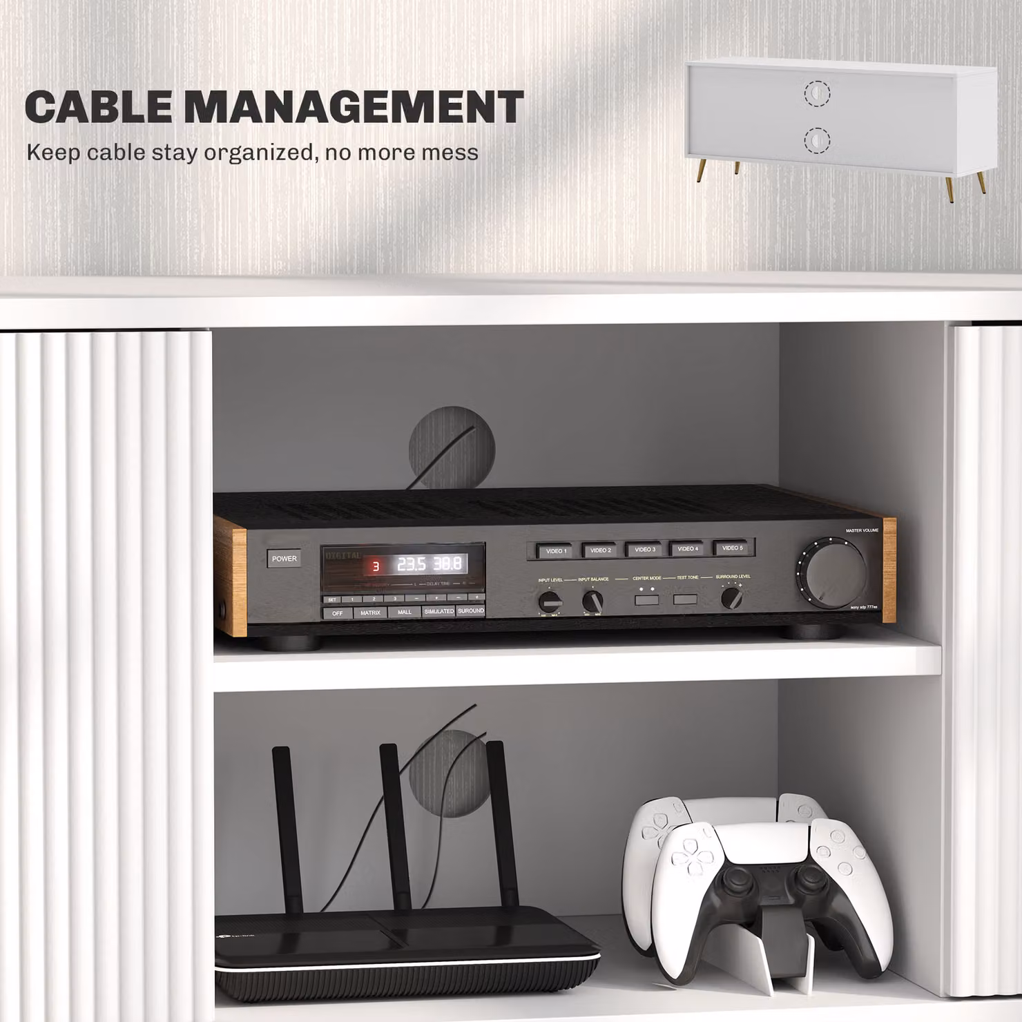 HOMCOM Modern White TV Stand Cabinet for TVs up to 55 inch with Shelves and Storage Cabinets – 5