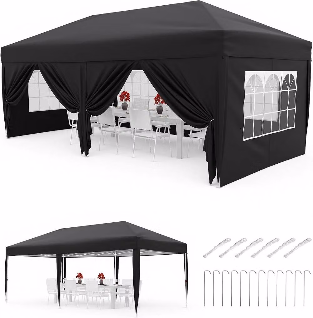 London Boutique Heavy Duty Pop Up Gazebo with 6 Sidewalls, Black and Transparent, W/D/H: 600 x 300 x 240 cm, UPF 50+ – 2