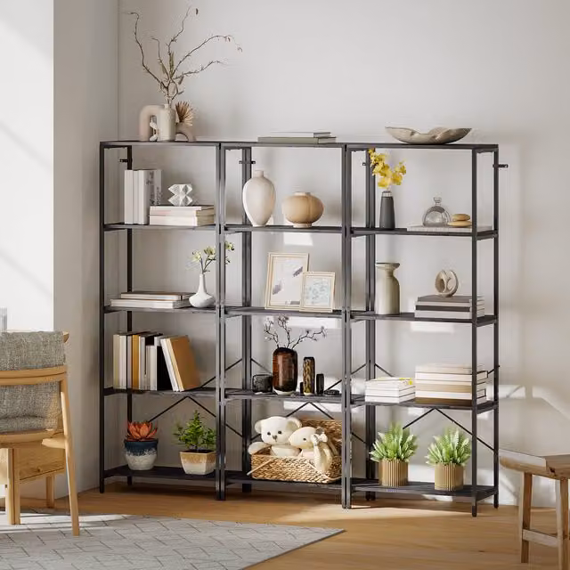 HOMCOM 5-Tier Industrial Bookshelf in Grey and Gold