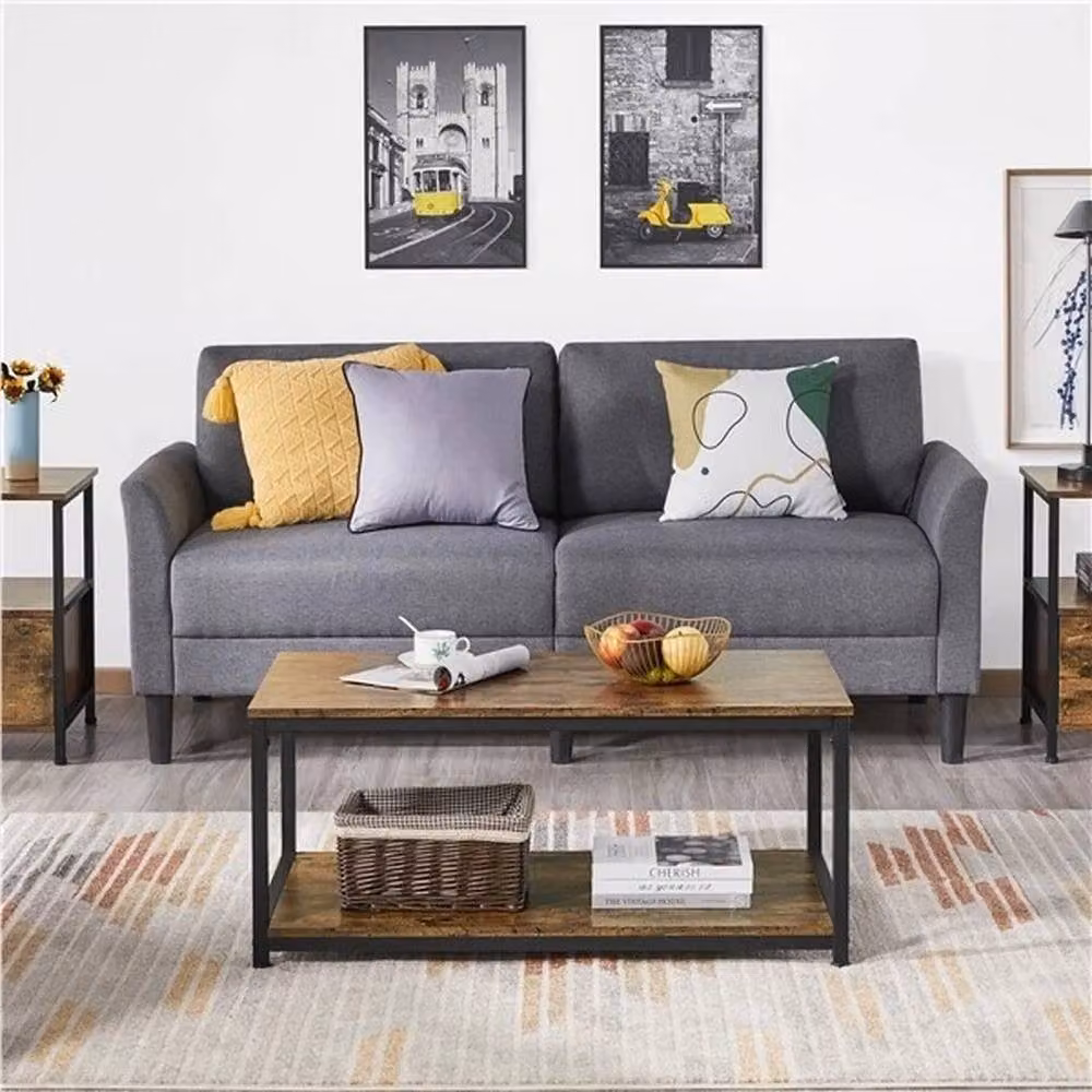 EONLION Industrial Brown Coffee Table with Storage Shelf, W/D/H: 100 x 50 x 45 cm – 4
