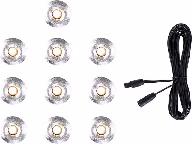 ValueLights 10 Pack Silver Stainless Steel Outdoor LED Decking Lights with Warm White Extension