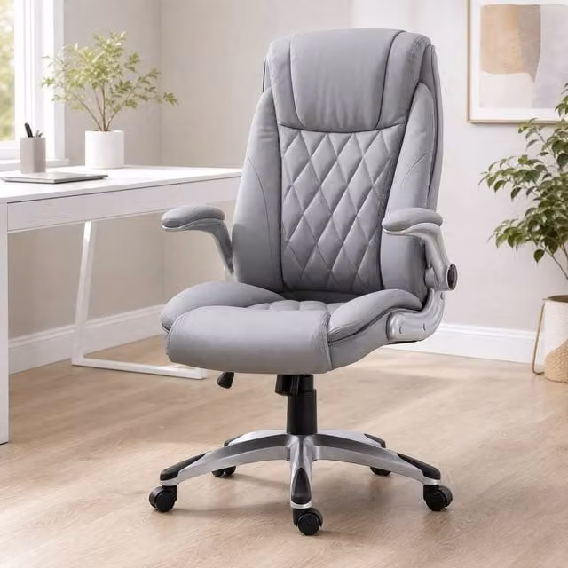 STILVORA Executive Office Chair in Grey Synthetic Leather with Headrest and Armrests