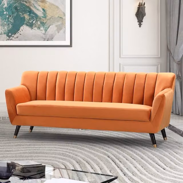 Artemis Home Morgan 3 Seat Orange Velvet Upholstered Sofa with Solid Wood Frame – 1