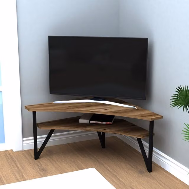 Destina Home Kiberya Corner TV Stand Entertainment Center in Light Brown – 1