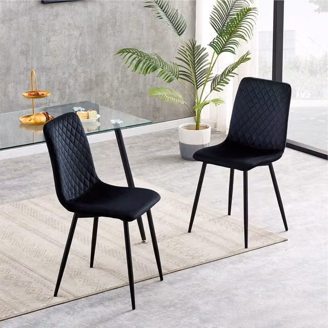 MCC Direct Lexi Set of 2 Modern Velvet Fabric Dining Chairs in Black