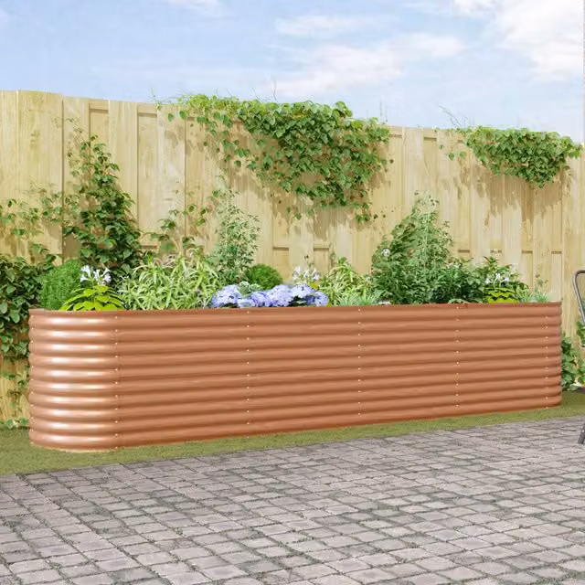 Berkfield Home Garden Wood Effect Galvanised Steel Raised Bed, Brown, W: 400 cm, D: 80 cm, H: 81 cm – 1