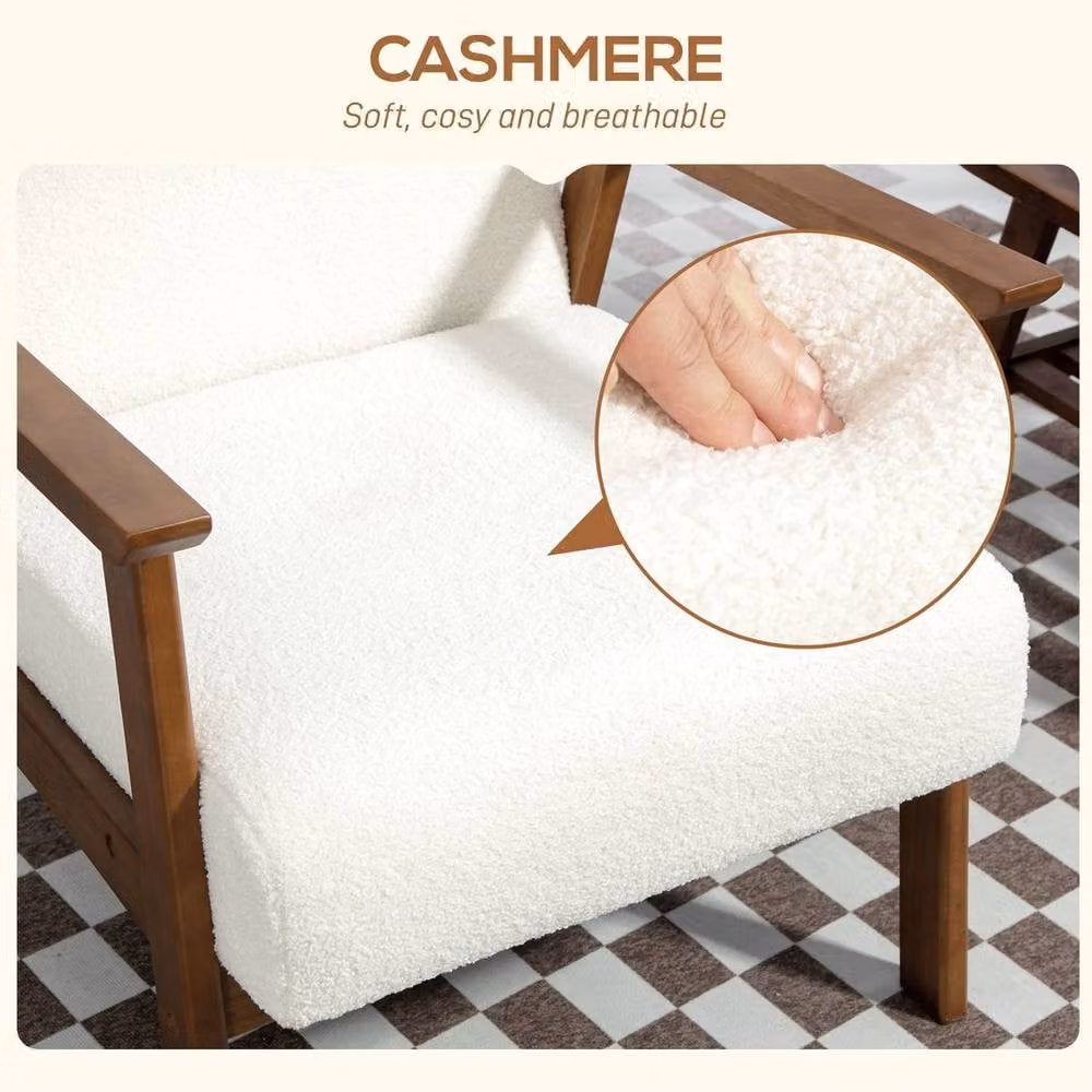 EONLION White Bouclé Armchair with Solid Wood Frame and Wide Seat – 4