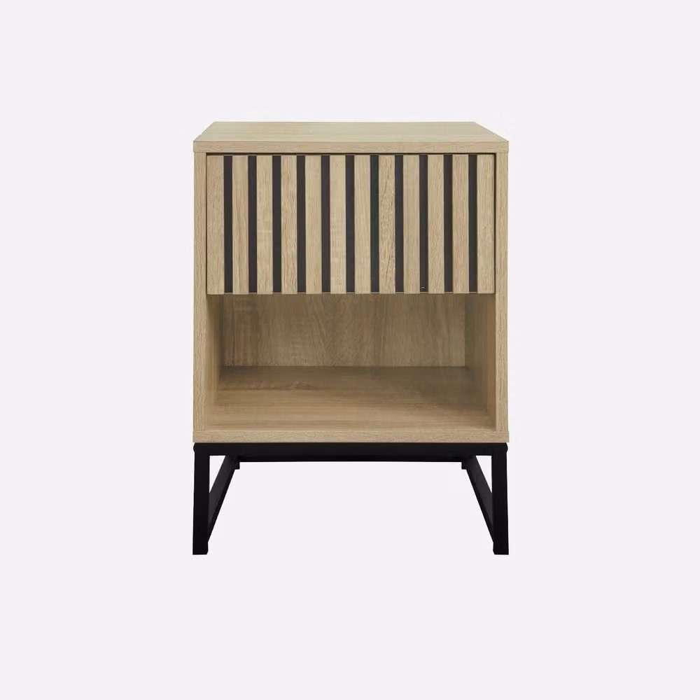 Sweek 1-Drawer Contemporary Wood Effect Bedside Table in Light Brown, W/D/H: 40 x 40 x 55 cm – 2