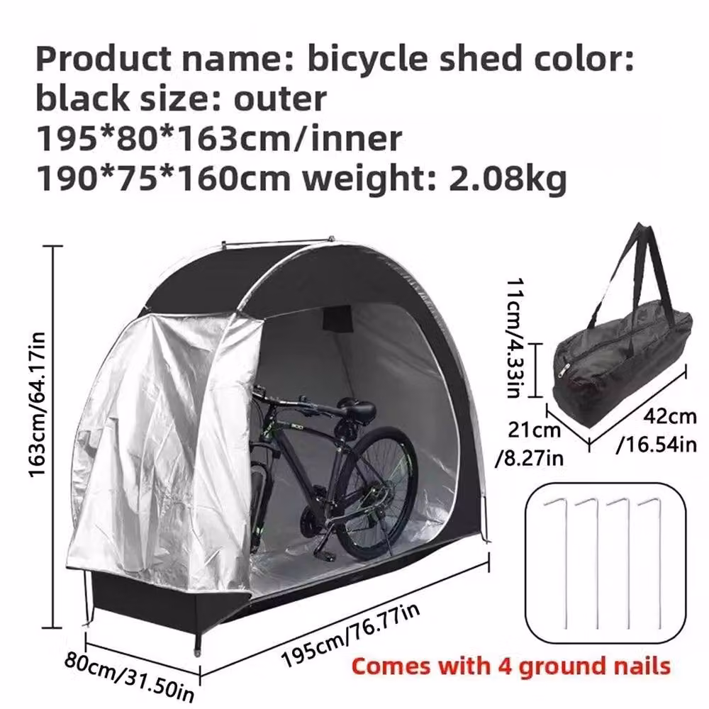 Nordara Black Waterproof Bicycle Storage Tent Garden Bike Shelter with Fibreglass Dome Structure W/D/H: 195 x 163 x 80 cm – 2