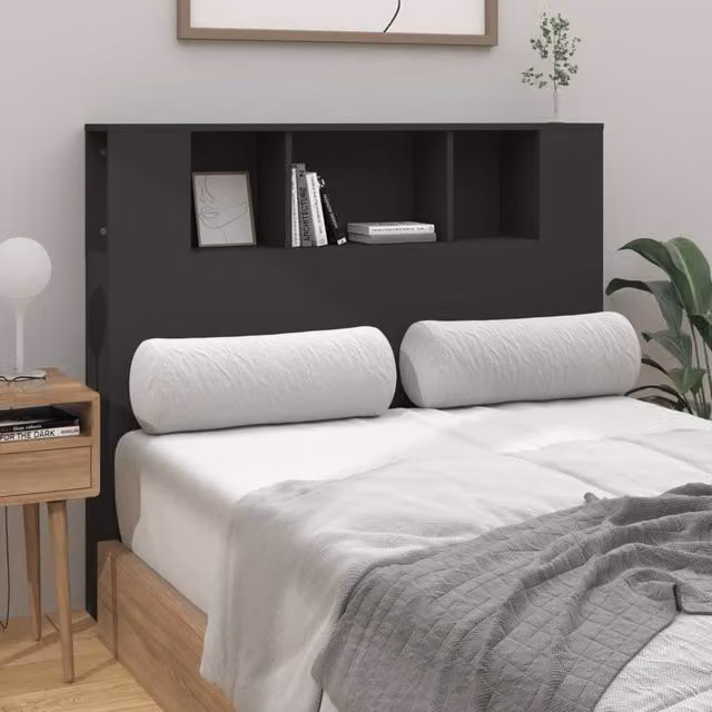 Berkfield Home Modern Headboard Cabinet with Integrated Bedside Shelf, Black, W: 120 cm, D: 18.5 cm, H: 104.5 cm – 1