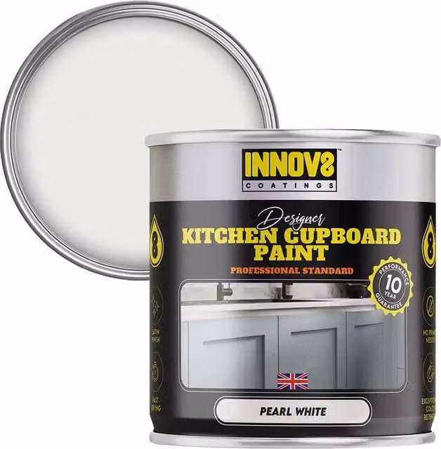 Innov8 Coatings Designer Kitchen Cupboard Paint, White, Satin Finish, 0.75 l