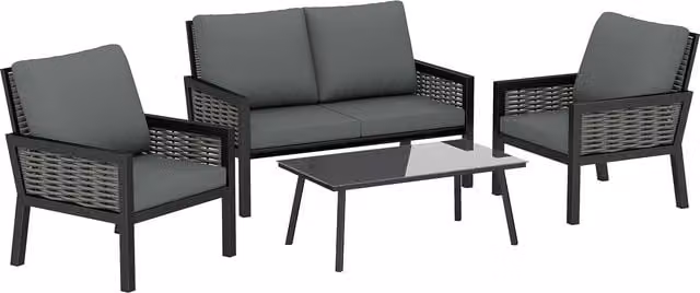 Outsunny 4 Seater Rattan Garden Furniture Set with Cushions in Dark Grey