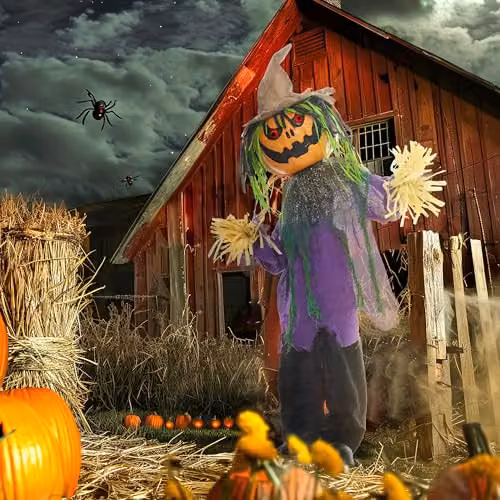 HOMCOM Sound Activated Pumpkin Halloween Animatronic Decoration in Orange and Purple – 7
