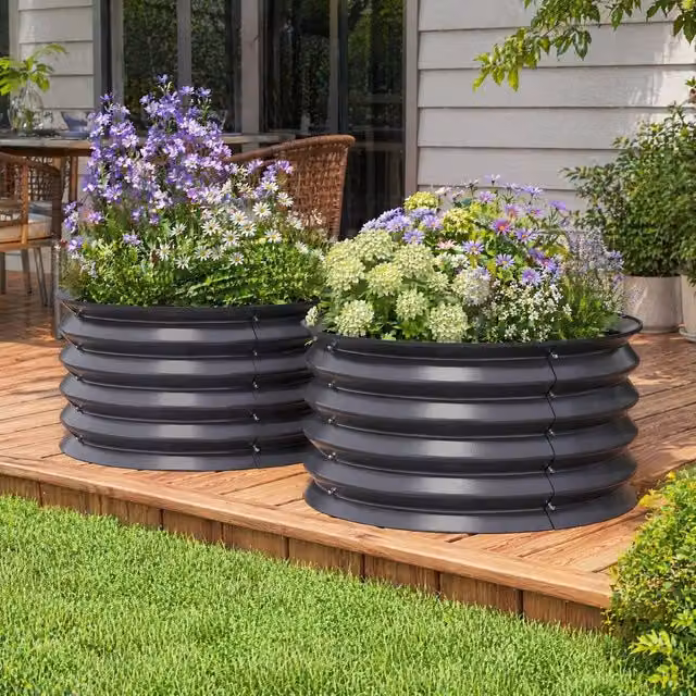 STILVORA Set of 2 Grey Galvanised Steel Raised Garden Beds W/D/H: 60 x 60 x 30 cm