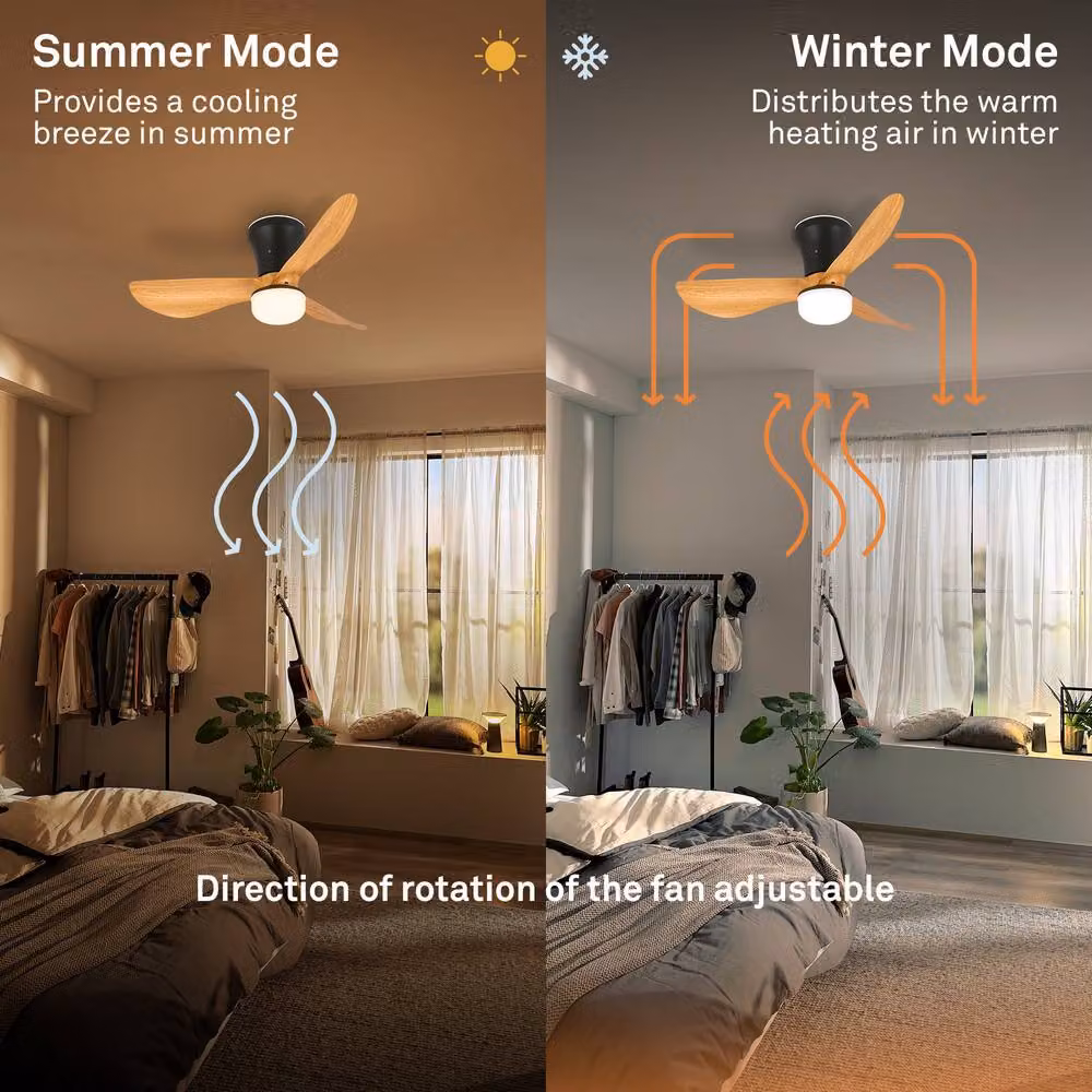 Briloner Black Wood Ceiling Fan with Dimmable LED Light and Remote Control – 3