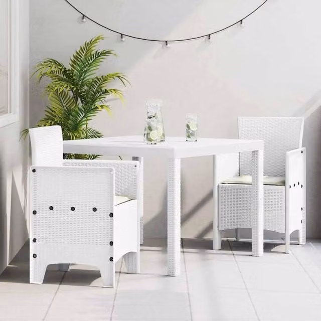 Berkfield Home 3 Piece White Poly Rattan Garden Dining Set with Cushions