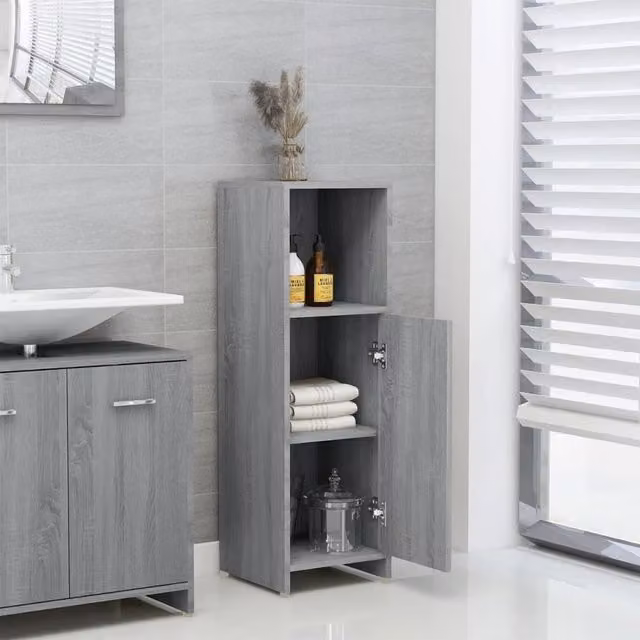 Berkfield Home Grey Sonoma Bathroom Cabinet with Hinged Doors and Internal Shelves, W/D/H: 30 x 30 x 95 cm – 1
